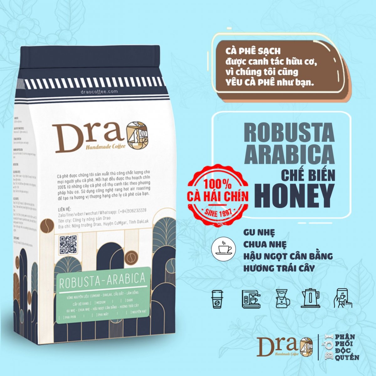 Cà phê Drao ROBUSTA- ARABICA Socola 250g(gói) - DRAO